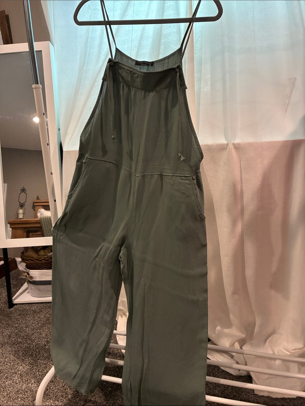Final Touch Olive Green Adjustable-Strap Jumpsuit